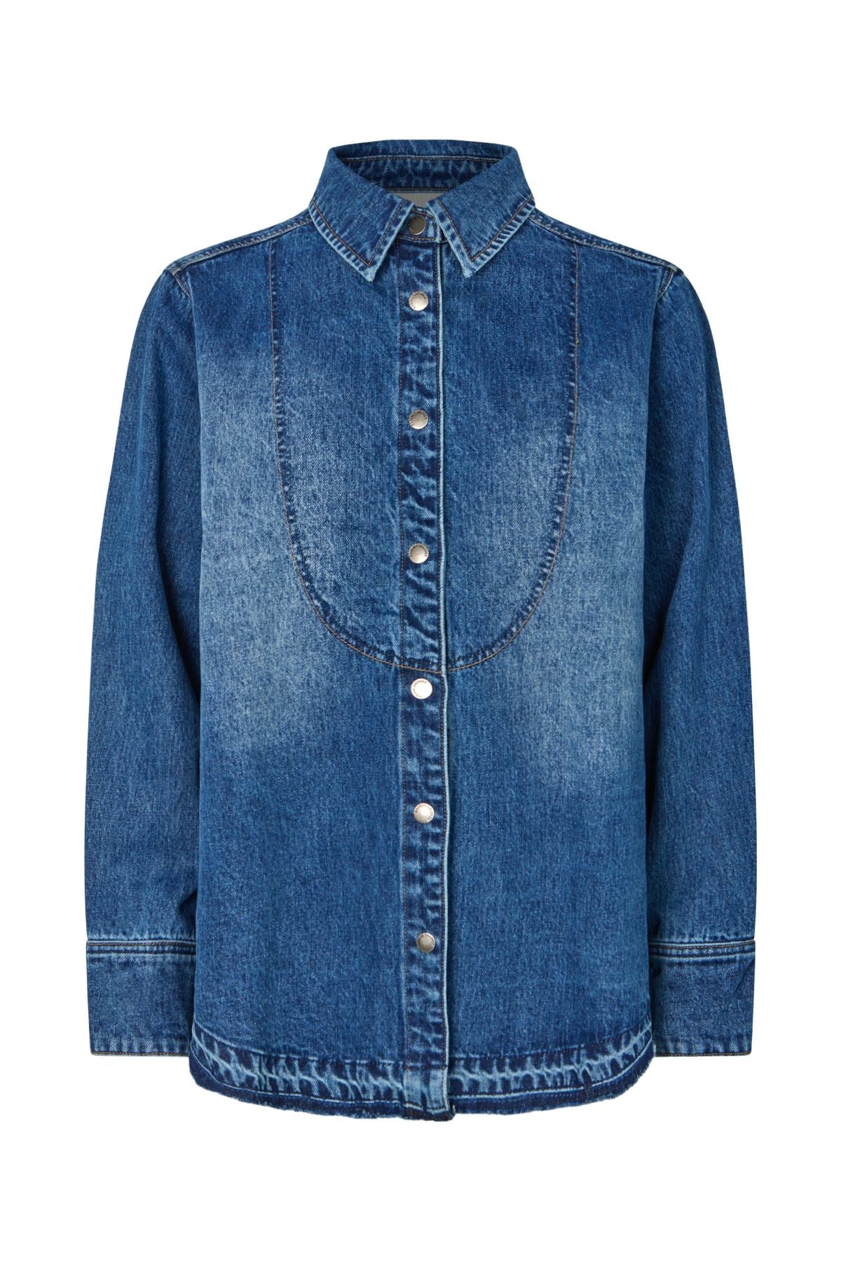Paia - Denim bib shirt I Dark indigo 4 - Rabens Saloner