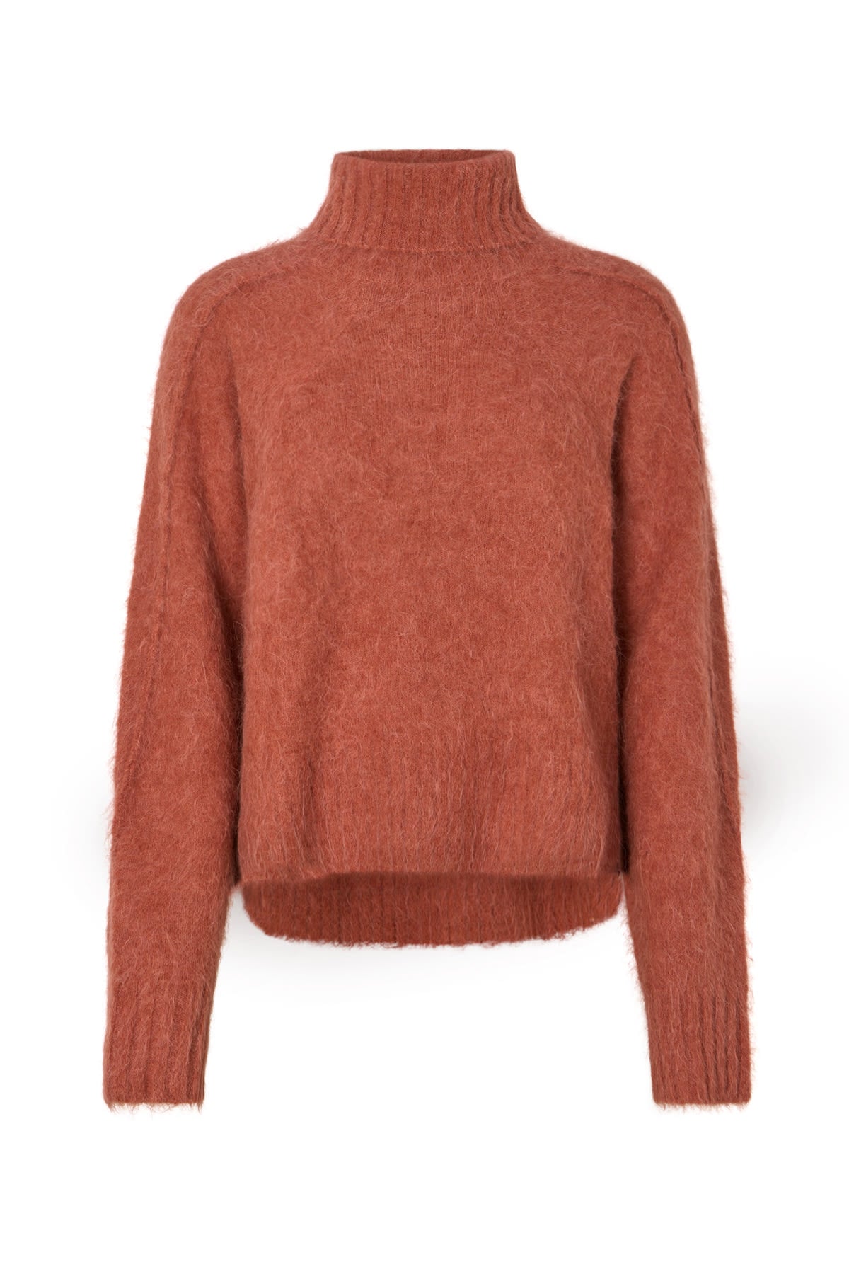 Mabeka - Fluffy knit funnel-neck sweater I Redwood Redwood XS/S 5 - Rabens Saloner