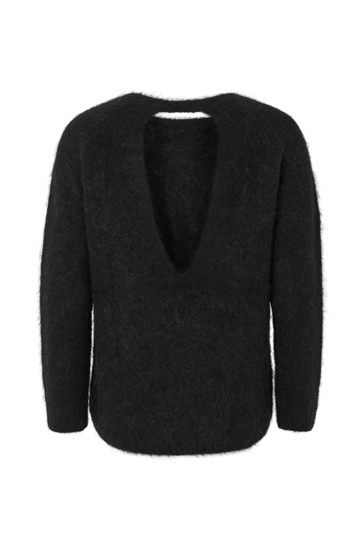 Dinea - Fluffy knit open back sweater I Black 5 - Rabens Saloner