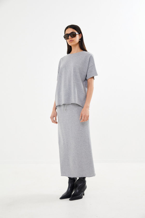 Hanni - Light stretch long skirt I Grey melange    1 - Rabens Saloner