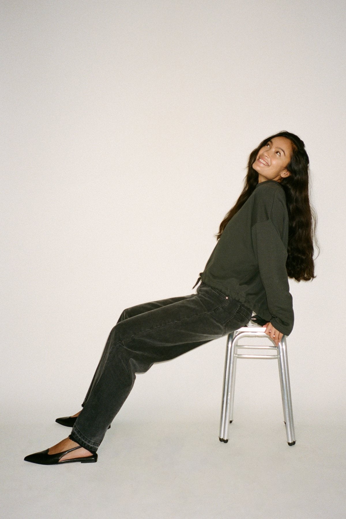 Sheela - Sweat drawstring top I Faded black 2 - Rabens Saloner