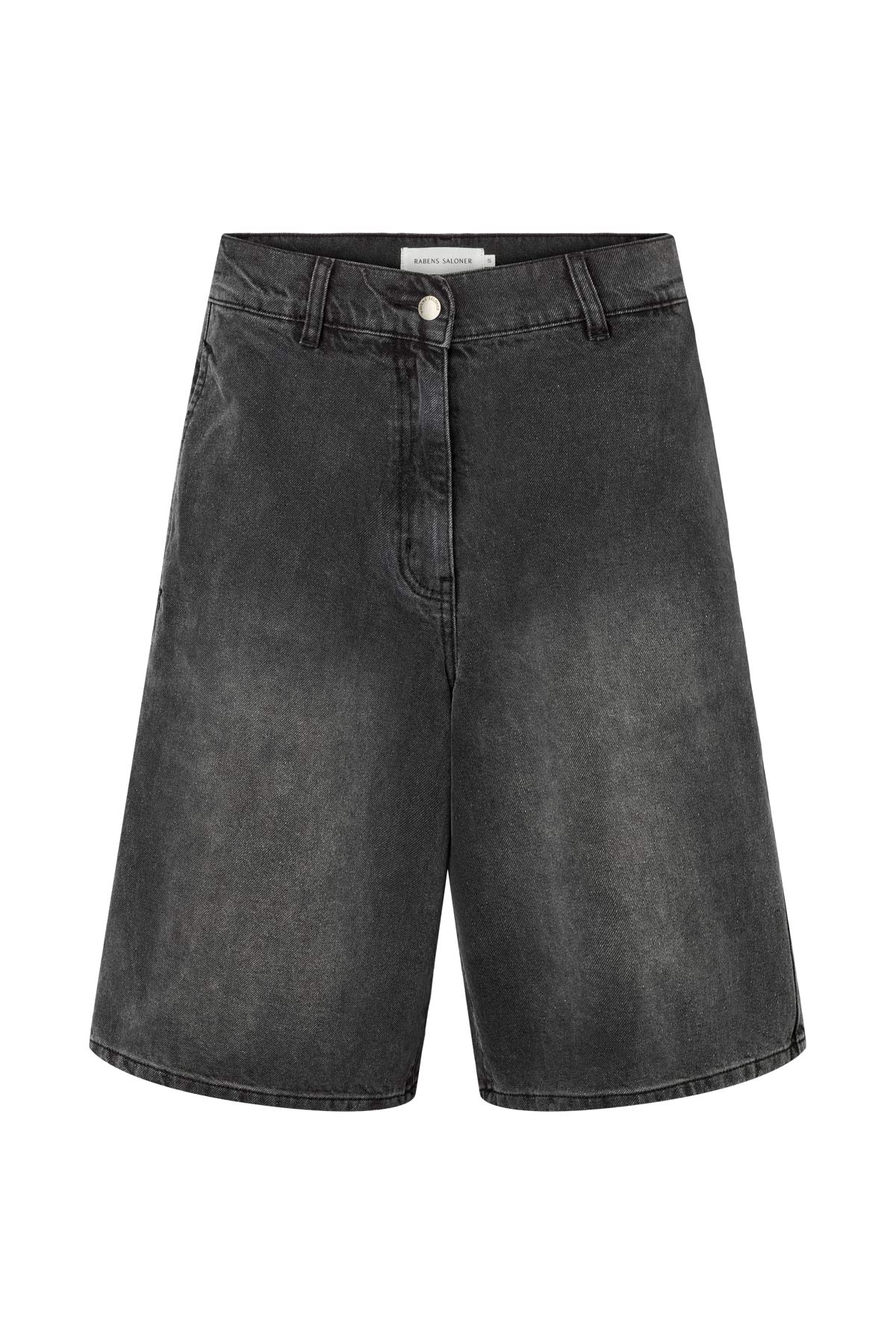 Raha - Denim black wide shorts I Washed black denim 7 - Rabens Saloner