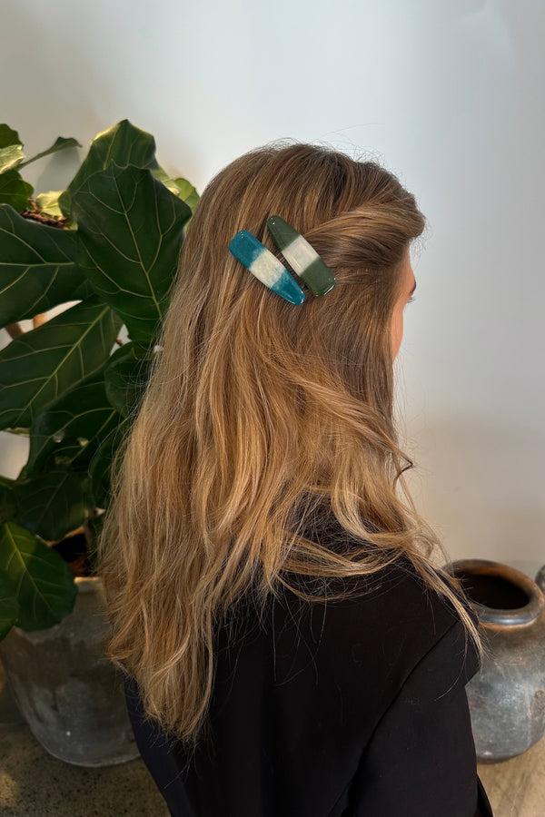 Hair Clip - Zia I Turquoise Stripe    1 - Rabens Saloner