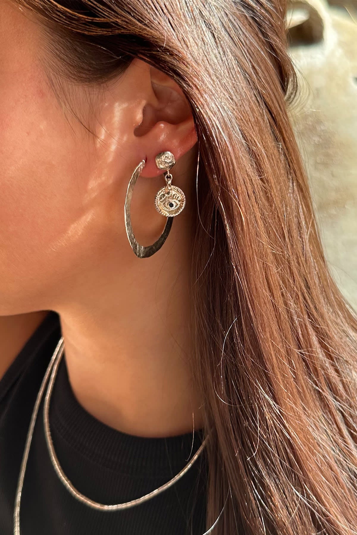 Nafsu - Silver hammered hoops S I Silver 2 - Rabens Saloner