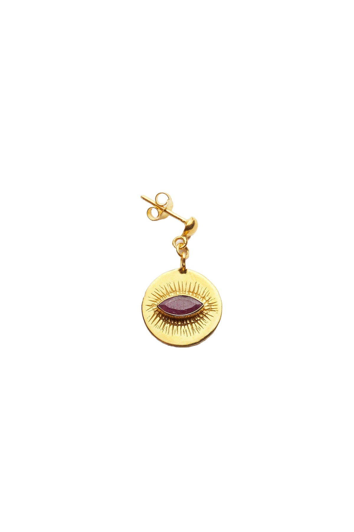 Nafsu - Earstick w/ round eye pendant I Gold plated/ Ruby Gold plated/ Ruby O/S 1 - Rabens Saloner