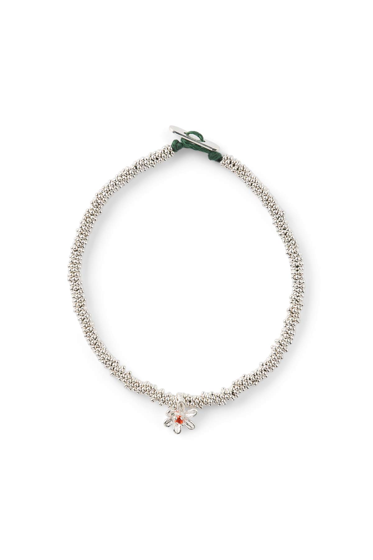 India Flower Bracelet - Nafsu I Silver w/ orange stone 1 - Rabens Saloner