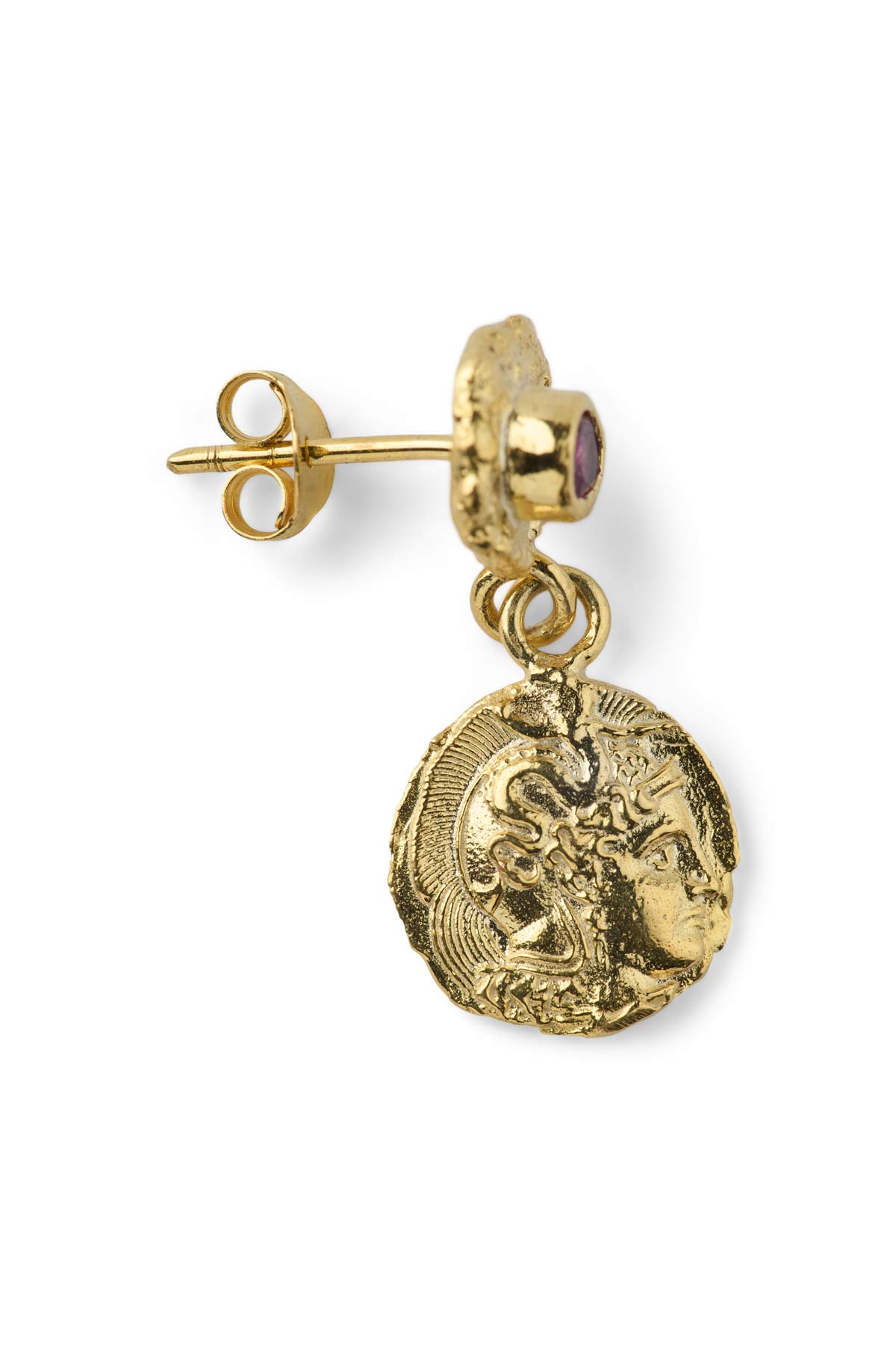 Coin Earring - Nafsu I Gold w/ Purple Stone 3 - Rabens Saloner