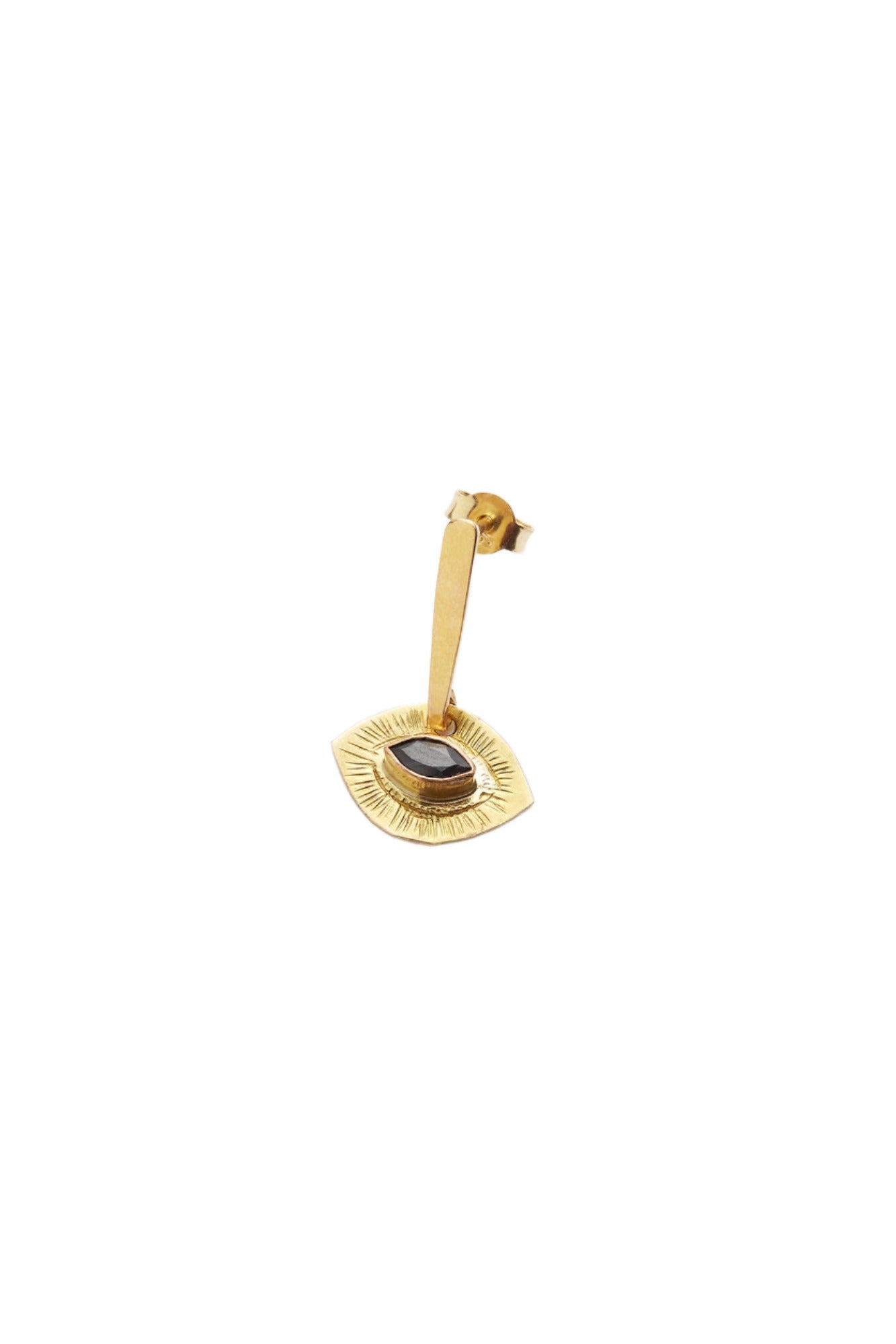 Nafsu - Gold plated earstick w/eye pendant I Black Sapphire 1 - Rabens Saloner