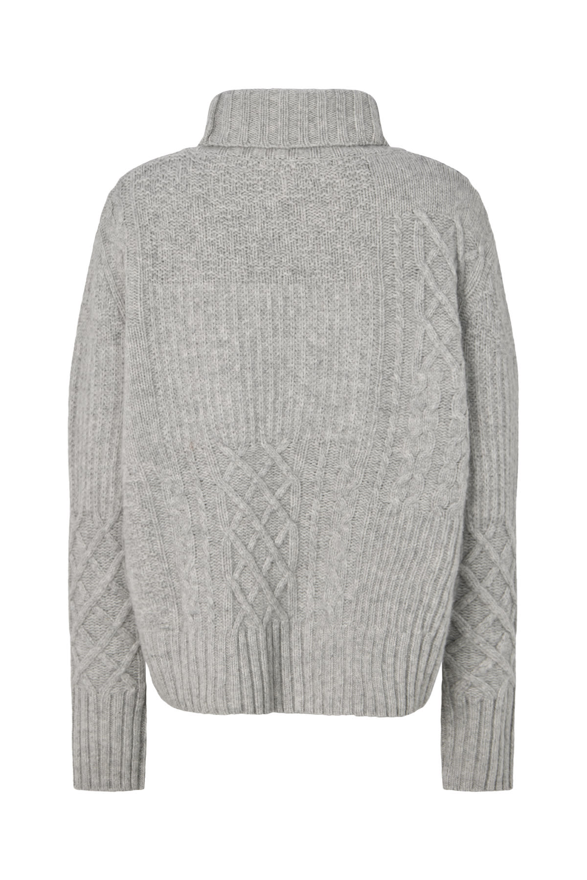 Anli - Patchwork knit sweater I Light grey melange 5 - Rabens Saloner