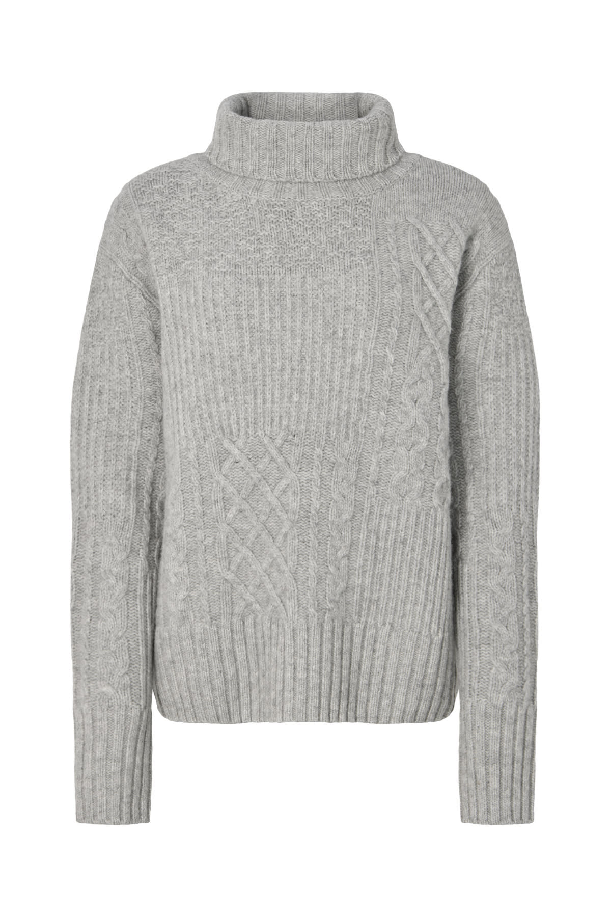 Anli - Patchwork knit sweater I Light grey melange Light grey melange XS 4 - Rabens Saloner