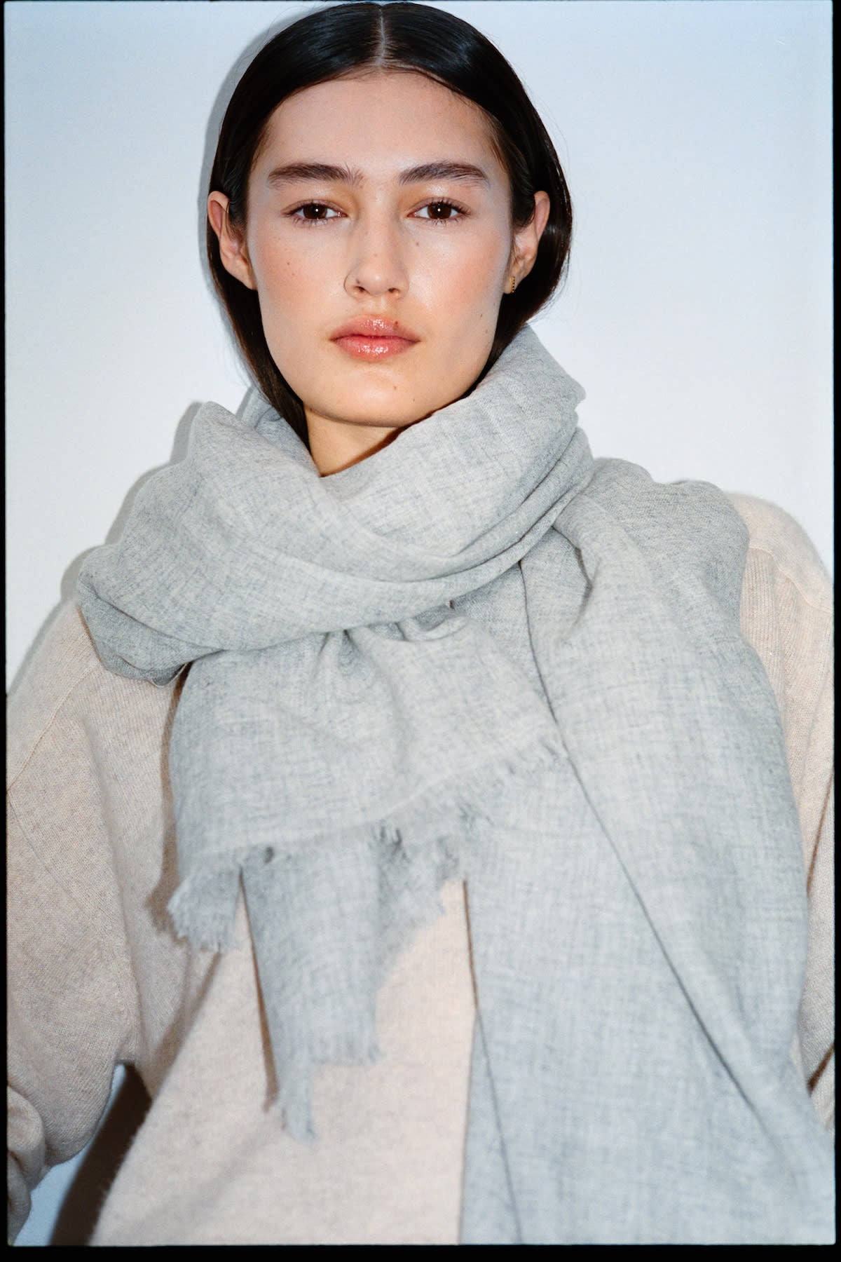 Wool cash scarf - Caroliva I Light grey melange Light grey melange O/S 1 - Rabens Saloner
