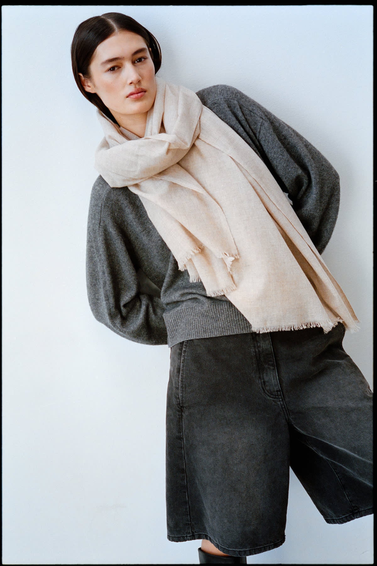 Caroliva - Wool cash scarf I Oatmeal melange 2 - Rabens Saloner