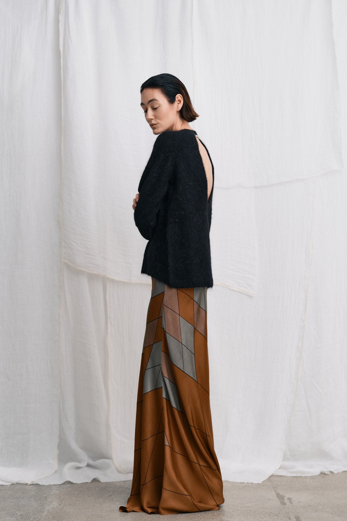 Mumle - Diamond print bias skirt I Rust combo 7 - Rabens Saloner