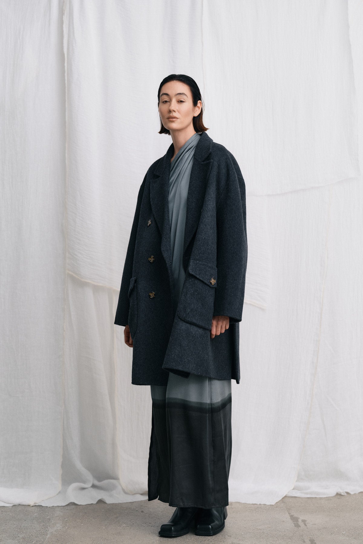 Leanna - Double felt wool coat I Dark grey melange 7 - Rabens Saloner
