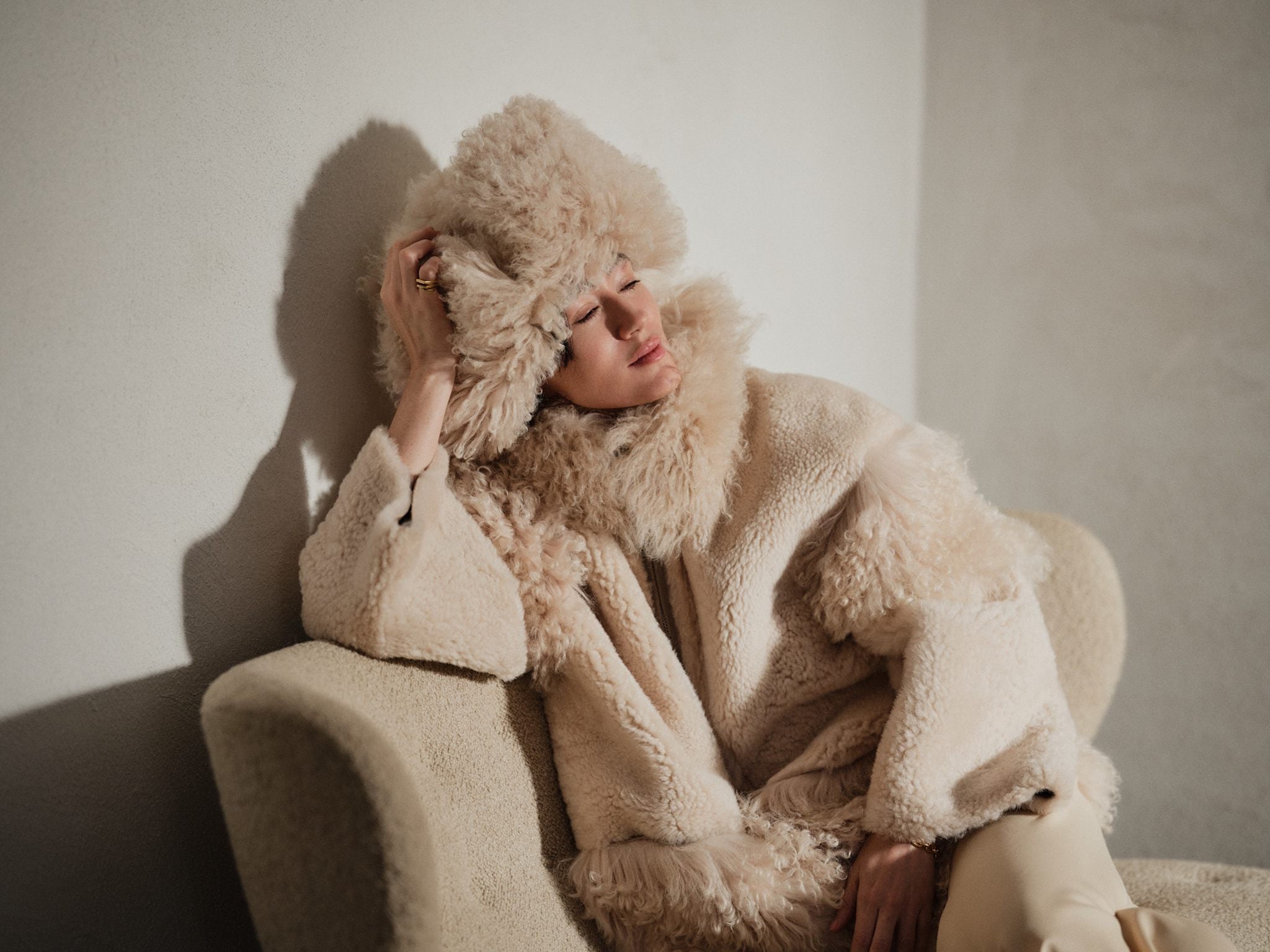 Stacia - Duo shearling jacket I Chalk 11 - Rabens Saloner