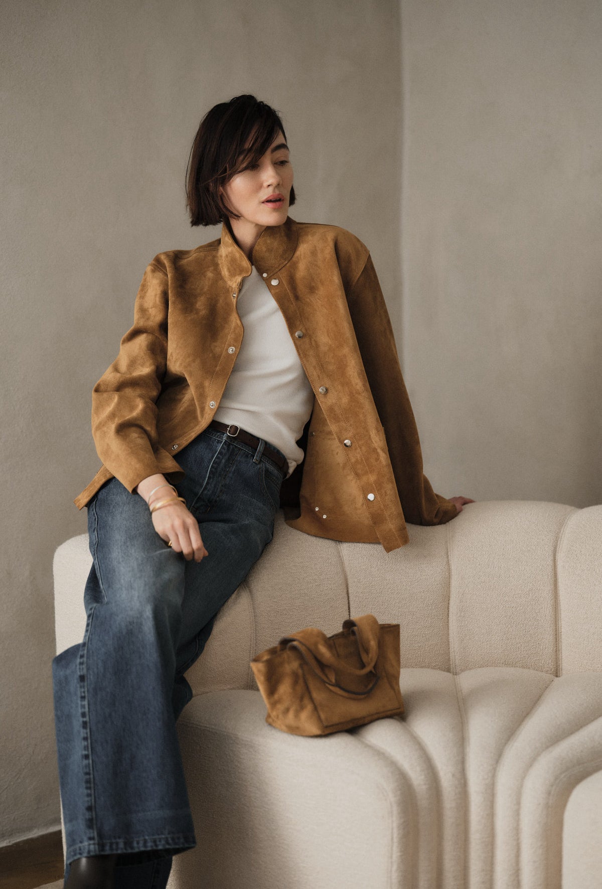 Shalom - Heavy suede mini bag I Whiskey 8 - Rabens Saloner
