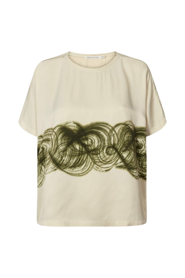 Maggi - Swirl cropped t-shirt I Olive chalk combo XS/S   1 - Rabens Saloner
