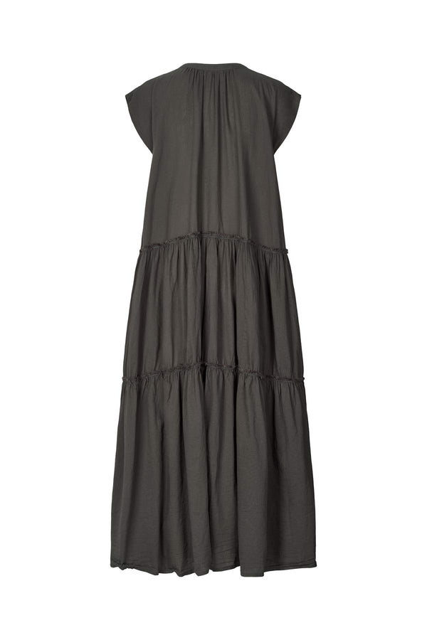 Lorita - Cotton tiered long dress I Dark slate    2 - Rabens Saloner