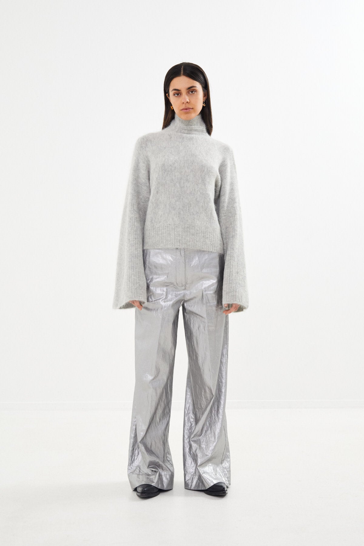 Hiam - Fluffy boxy sweater I Light grey melange 6 - Rabens Saloner