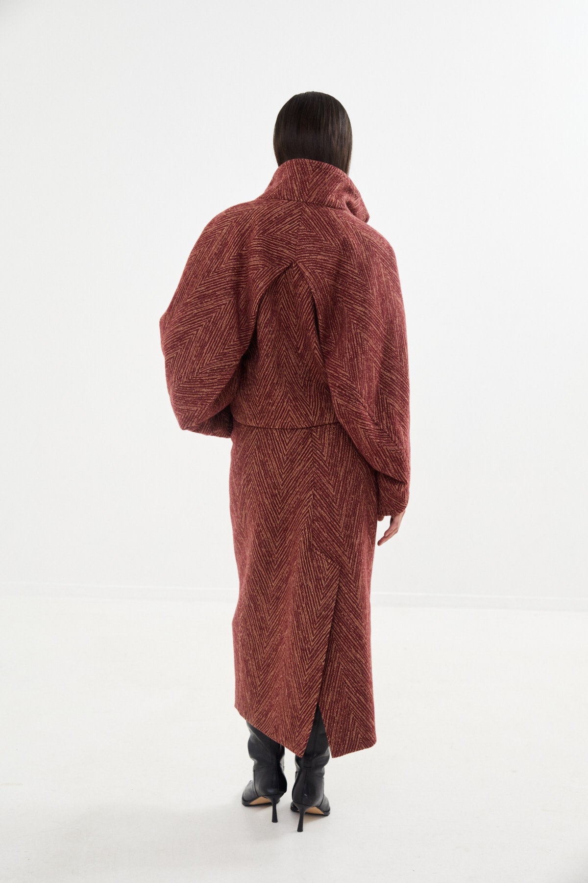 Luzie - Herringbone long skirt I Burgundy combo 5 - Rabens Saloner
