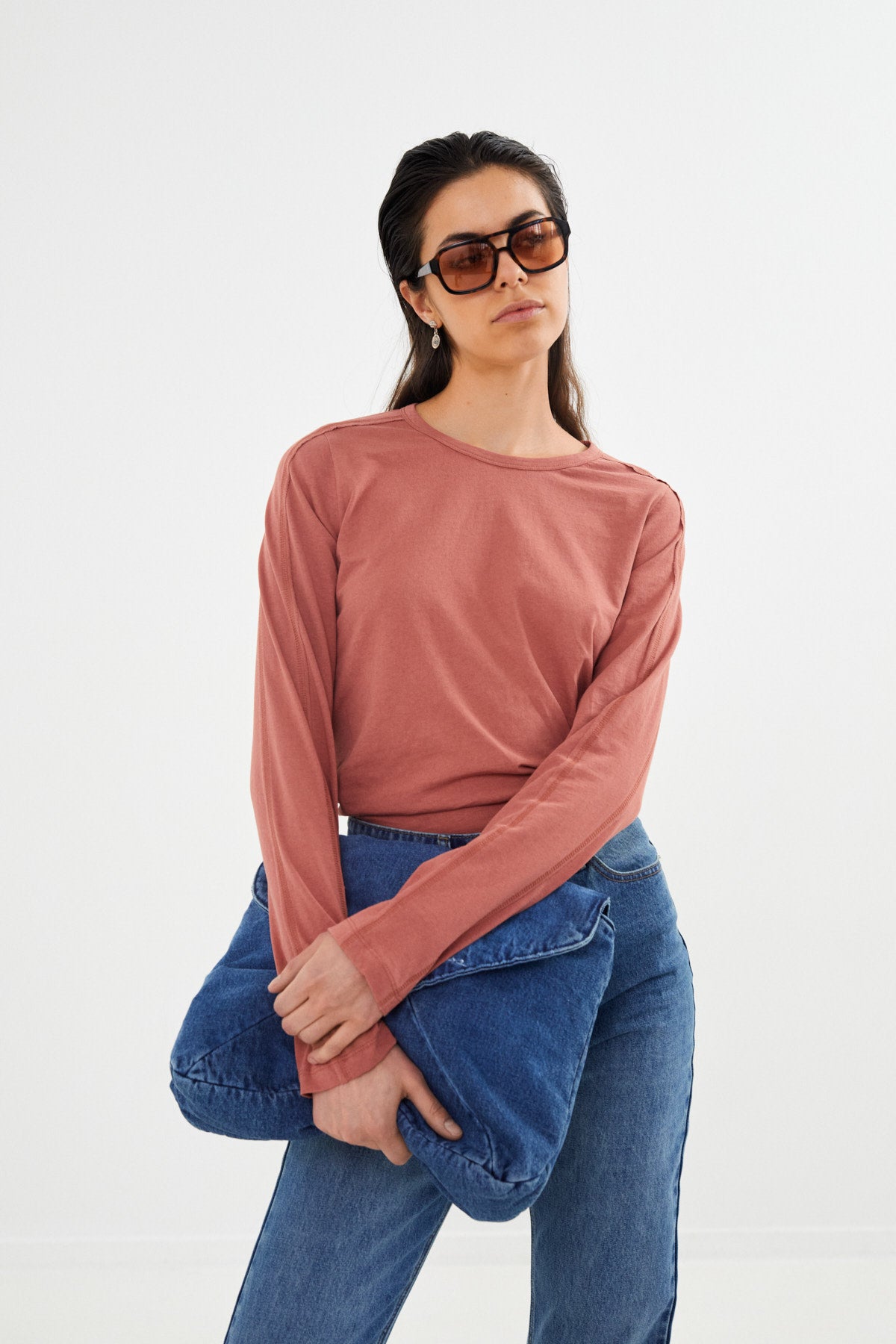 Jacka - Vintage jersey long sleeve top I Russet Burgundy 3 - Rabens Saloner