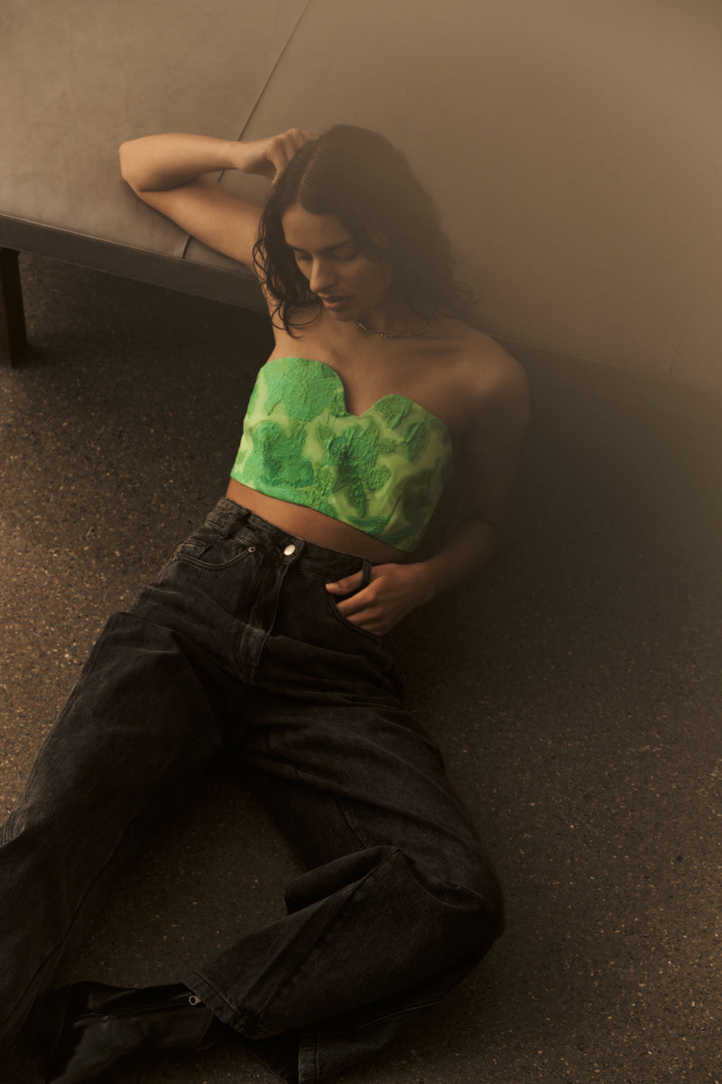 Luh - Clipped jacquard bandeau top I Viper green 3 - Rabens Saloner