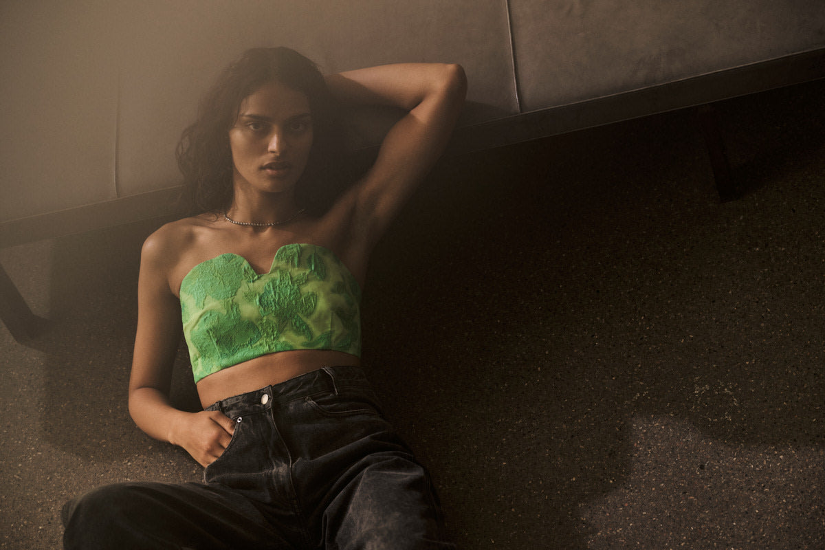 Luh - Clipped jacquard bandeau top I Viper green 4 - Rabens Saloner