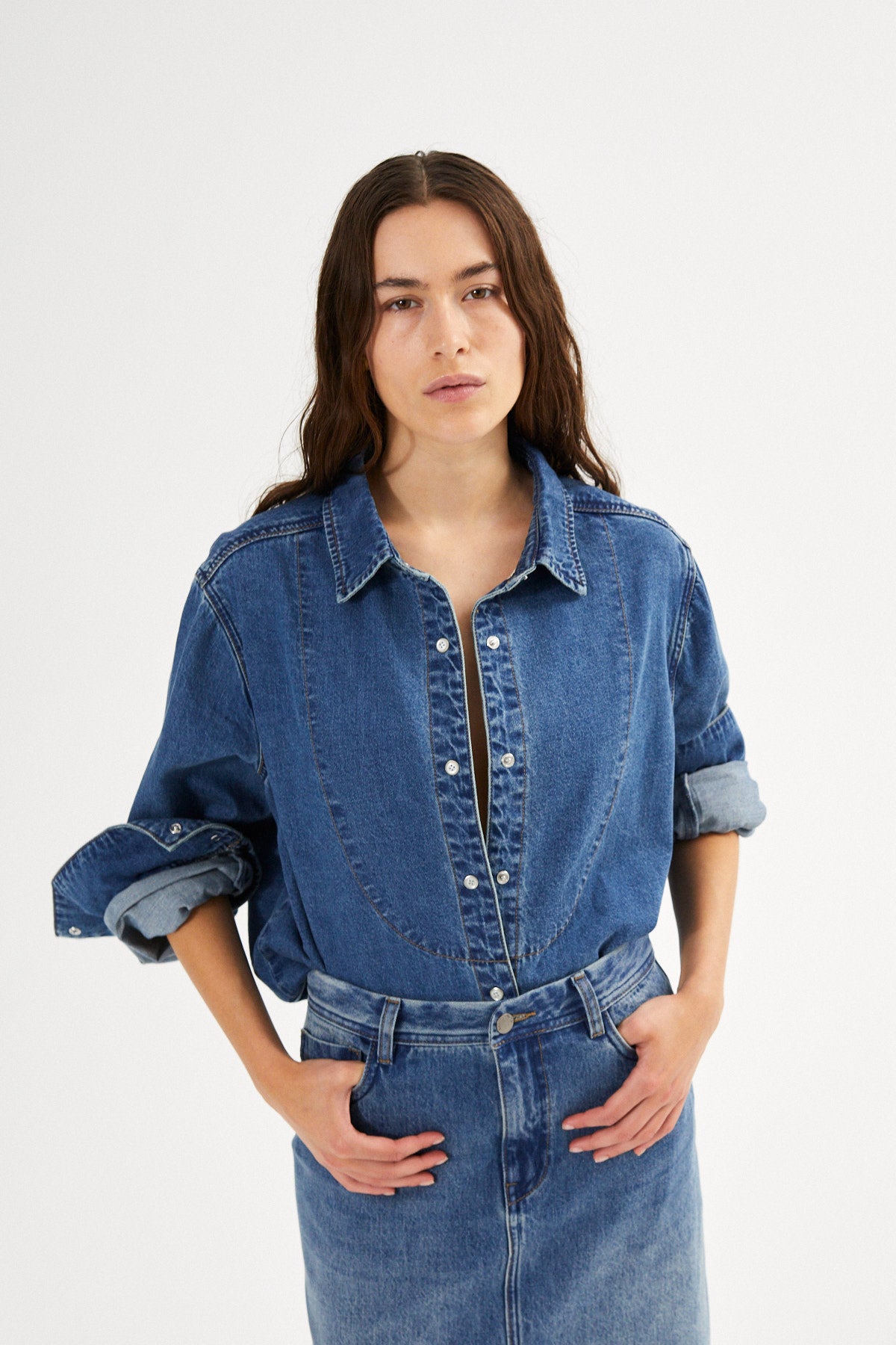 Ramone - Denim fitted skirt I Washed indigo 6 - Rabens Saloner