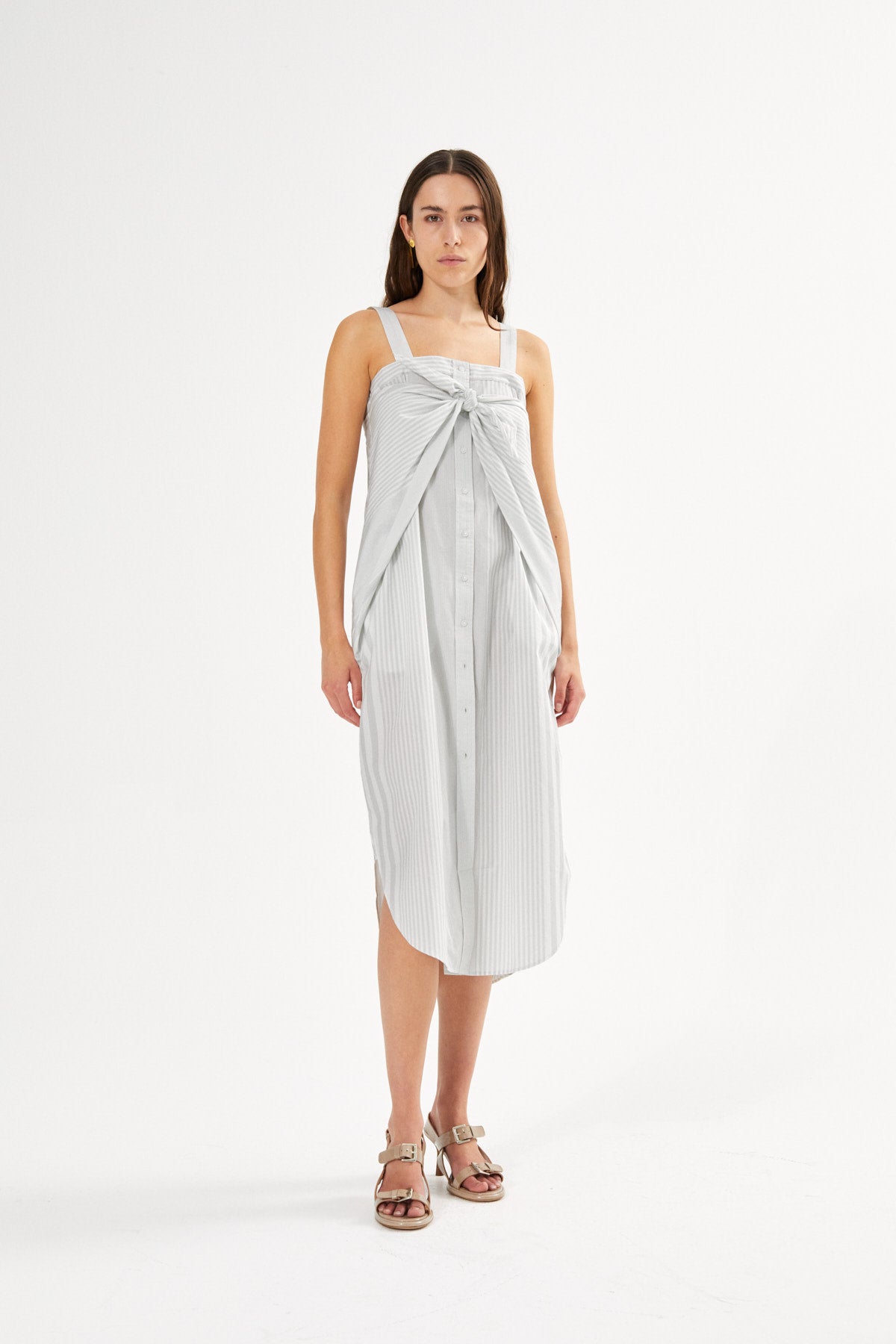 Bondie - Medley stripe tie front dress I Dirty chalk stripe 1 - Rabens Saloner