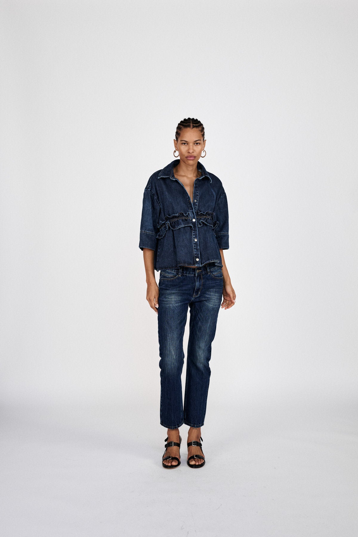 Fine - Denim cropped pants I Dark washed indigo 1 - Rabens Saloner