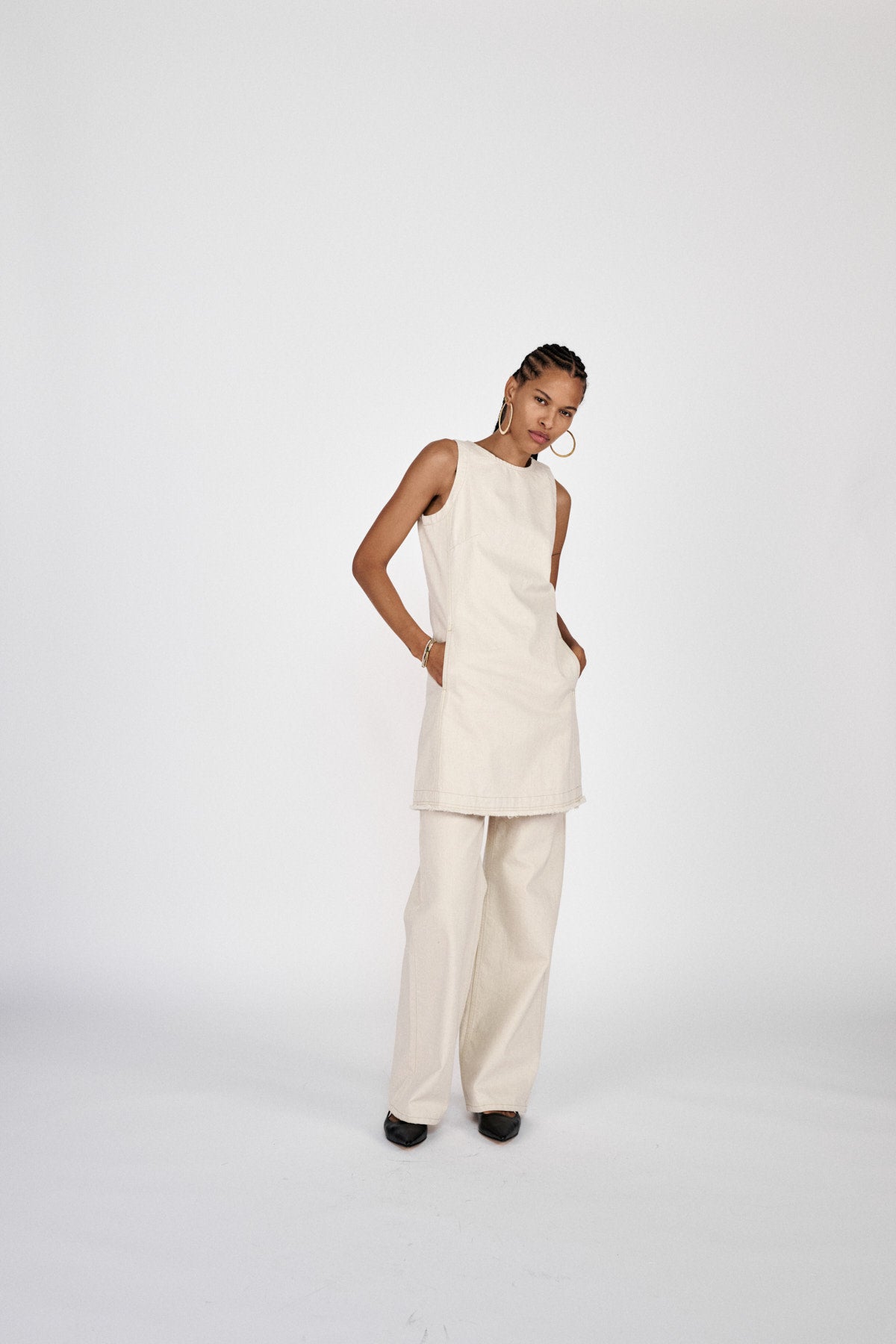 Fellini - Denim ecru straight pants I Ecru 4 - Rabens Saloner