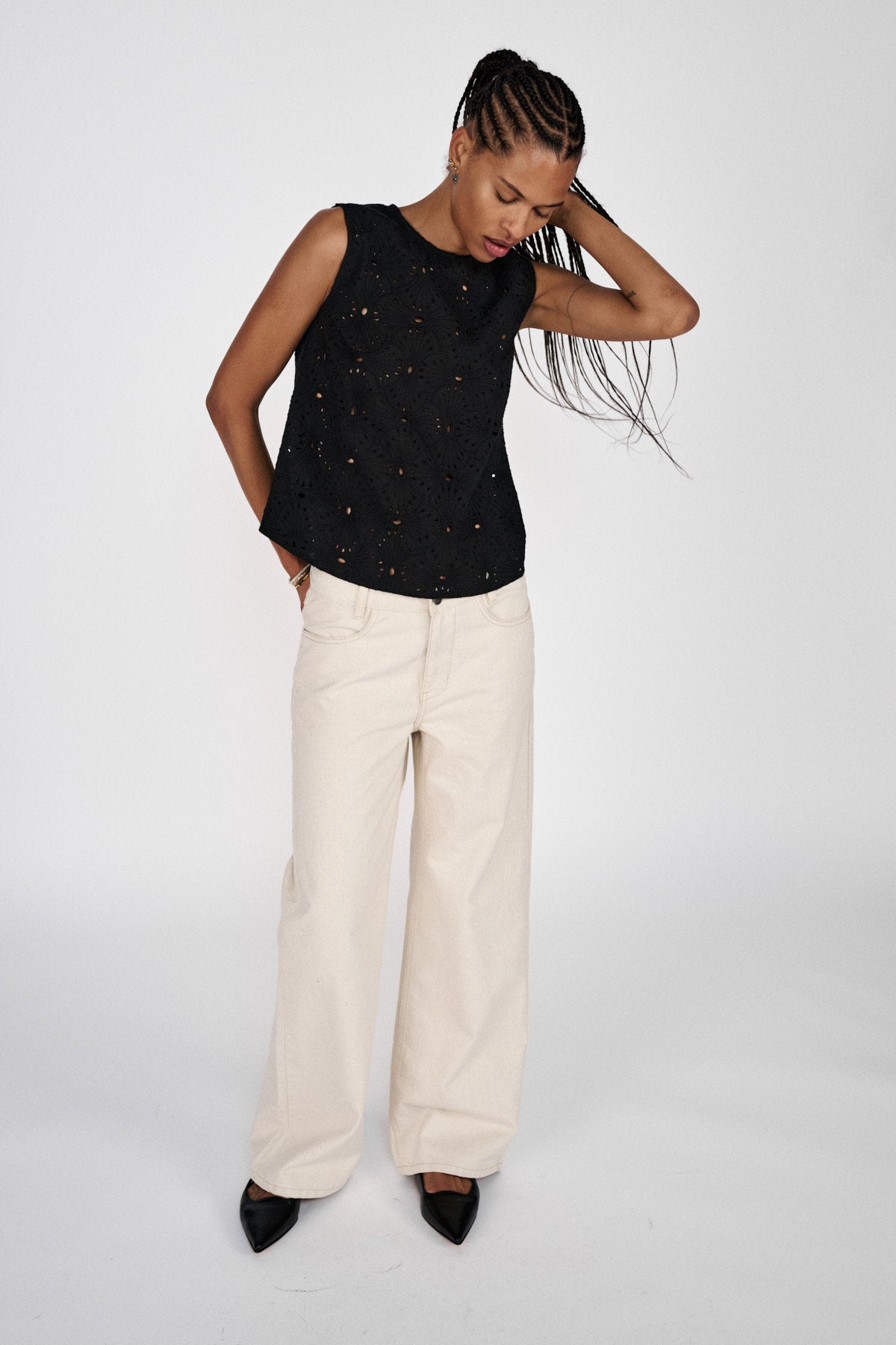Fellini - Denim ecru straight pants I Ecru 6 - Rabens Saloner