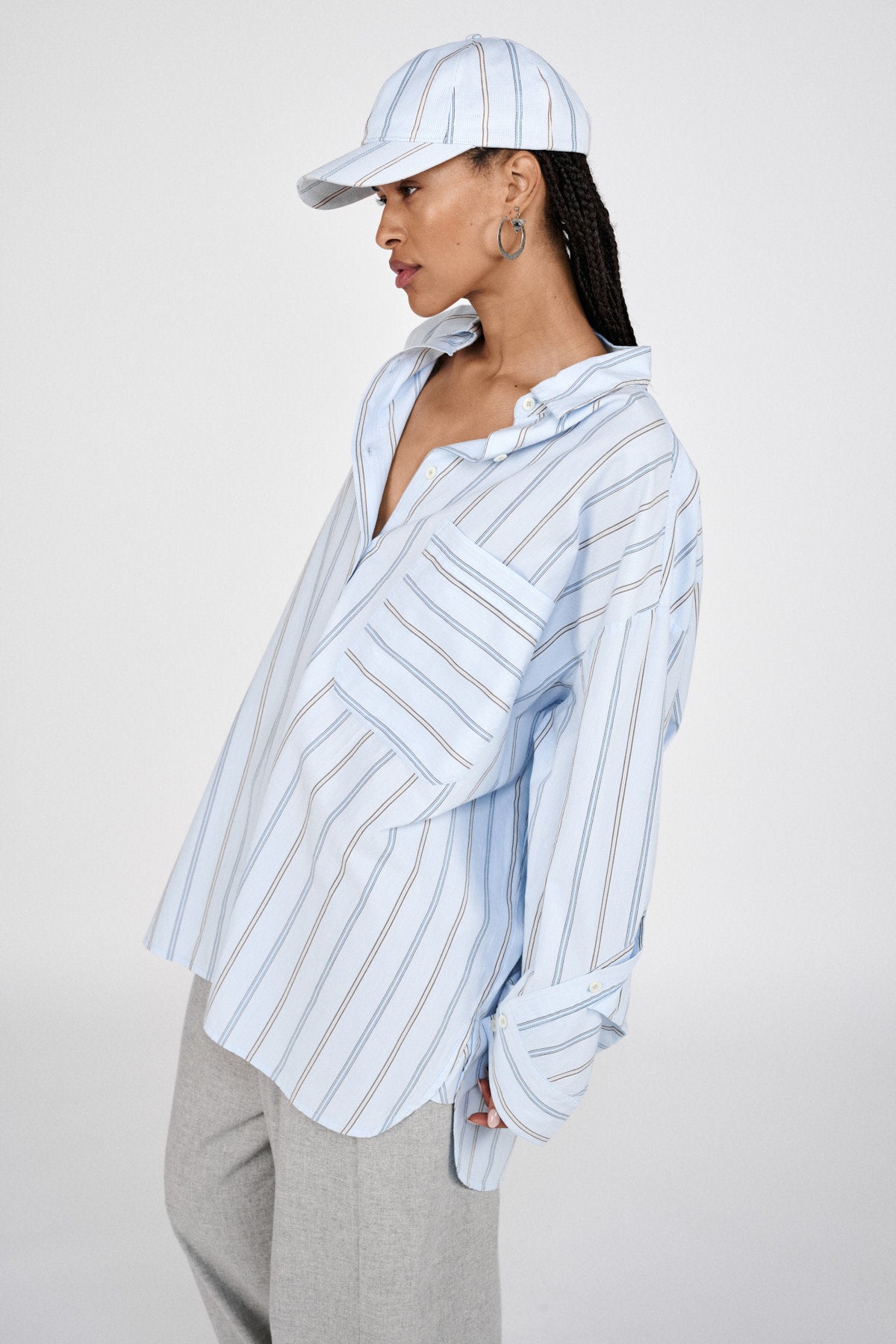 Bobbies - Reverse stripe oversized shirt I Blue pyjama stripe 1 - Rabens Saloner