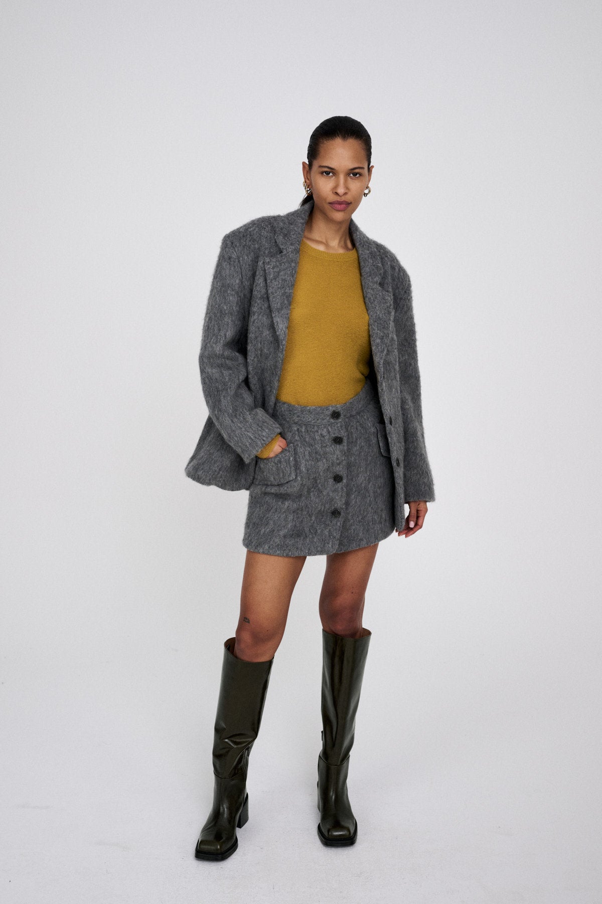 Nyara - Fuzzy jacket I Grey melange 1 - Rabens Saloner
