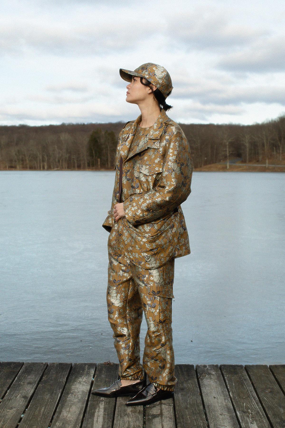 Achola - Ottoman jacquard cargo pants I Golden combo 7 - Rabens Saloner