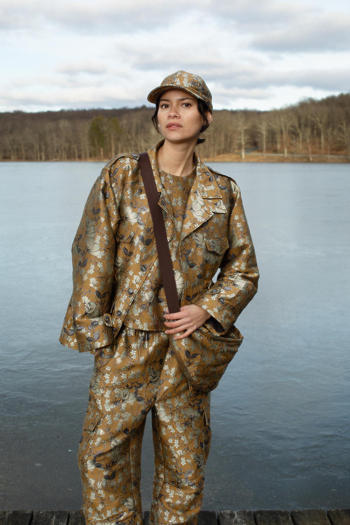 Achola - Ottoman jacquard cargo pants I Golden combo 6 - Rabens Saloner
