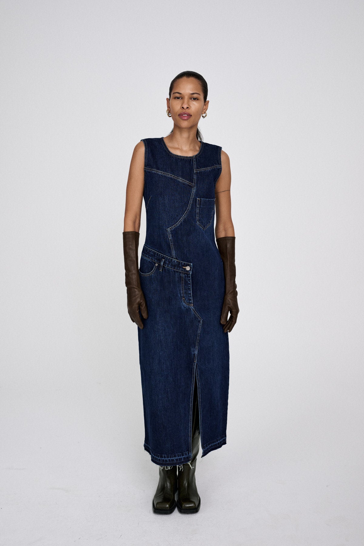 Inette - Patchwork denim dress I Dark washed indigo 1 - Rabens Saloner