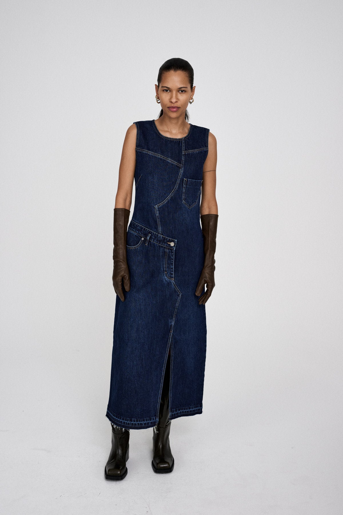 Inette - Patchwork denim dress I Dark washed indigo 2 - Rabens Saloner