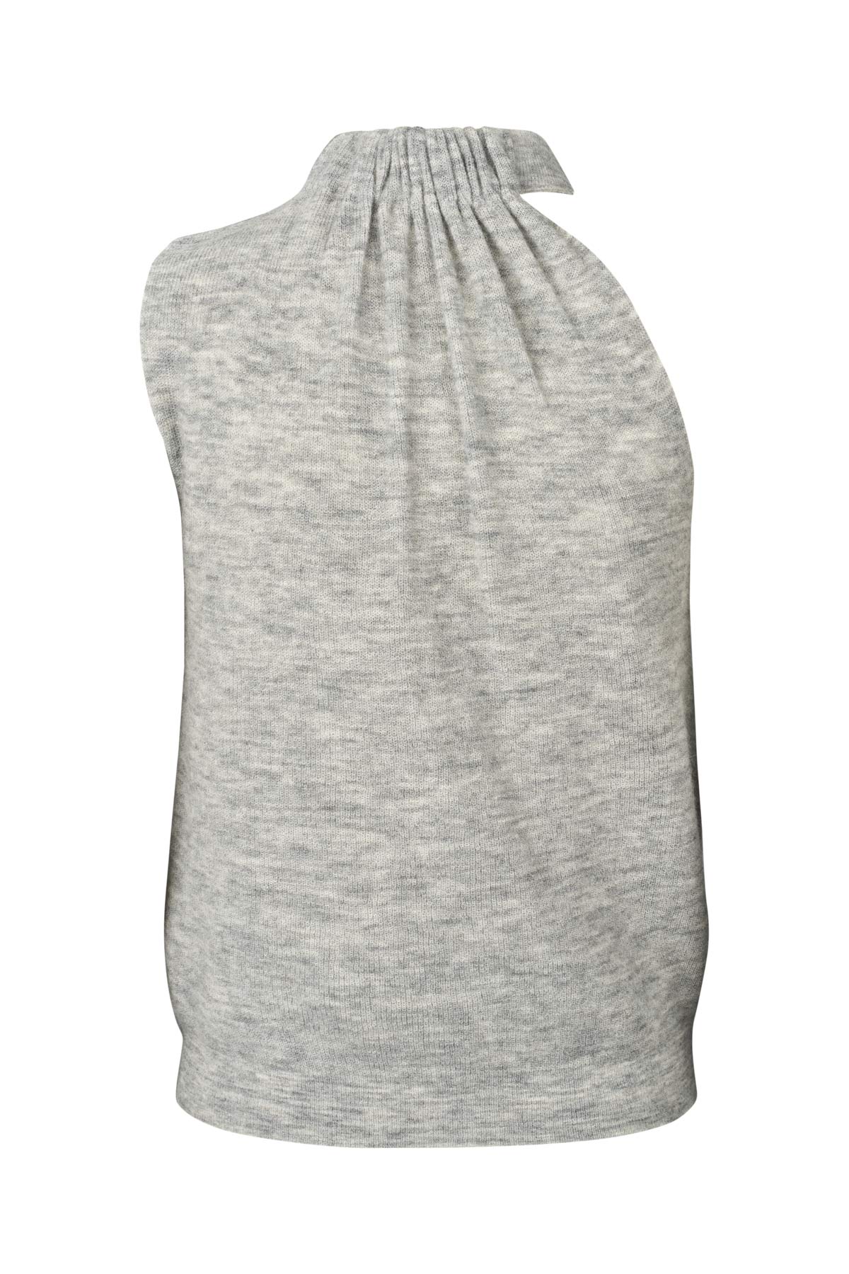 Celina - Waffled knit one shoulder top I Grey melange 6 - Rabens Saloner