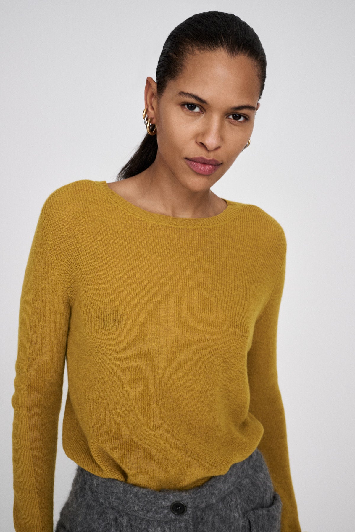 Shauna - Waffled knit long sleeve top I Mustard 2 - Rabens Saloner