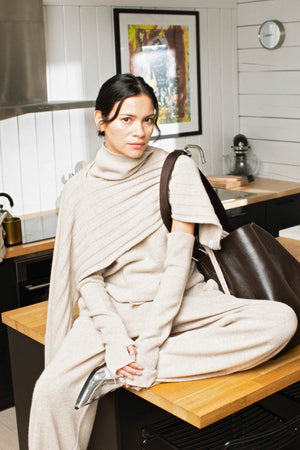 Emillia - Pure wool split scarf I Oatmeal Oatmeal O/S 4 - Rabens Saloner