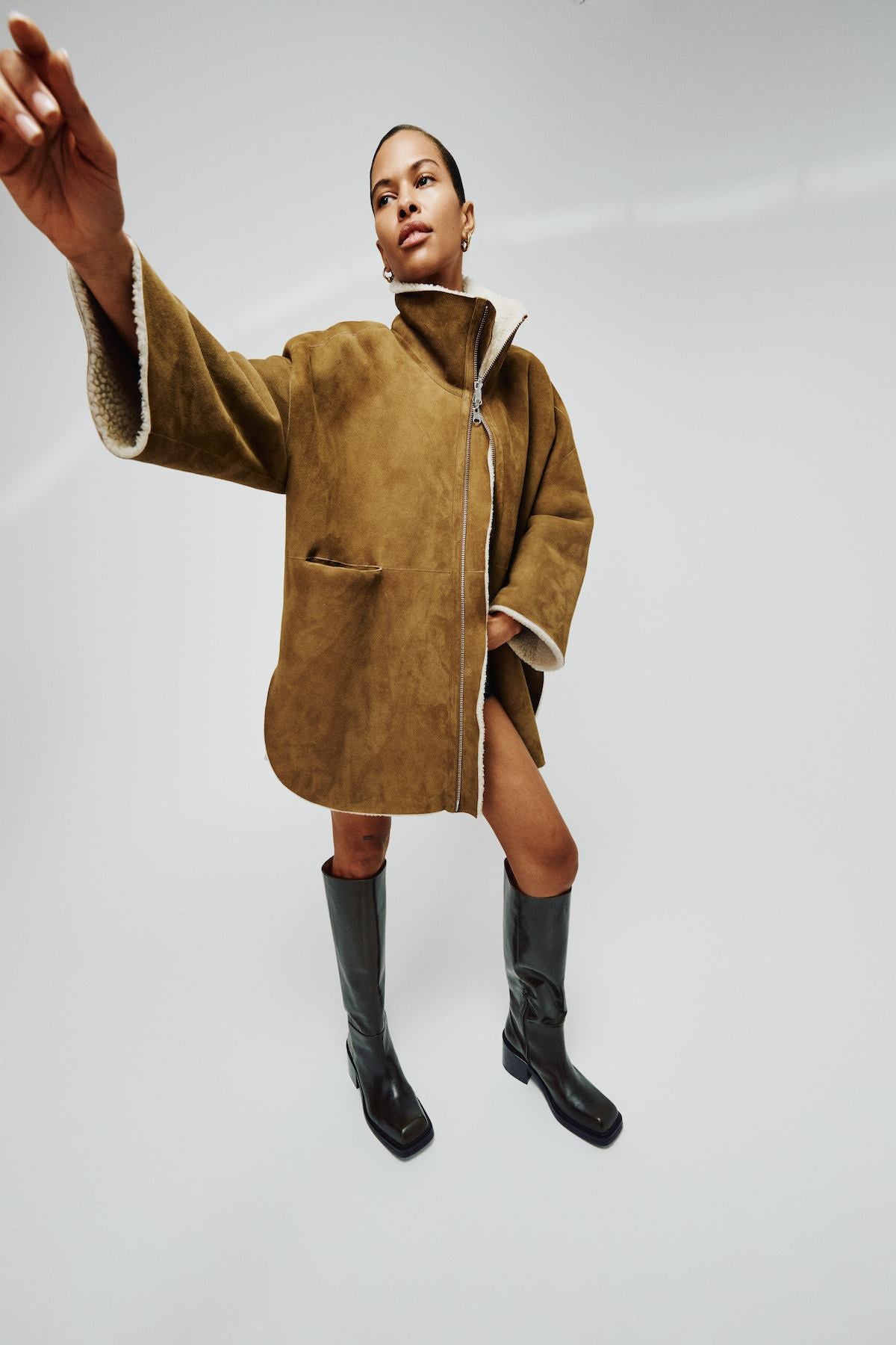 Ejsa - Shearling coat I Dark brown natural combo 7 - Rabens Saloner