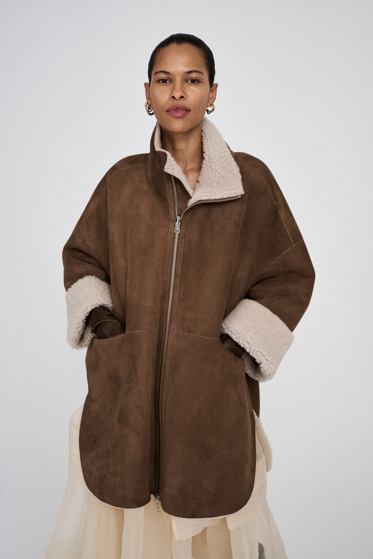 Ejsa - Shearling coat I Dark brown natural combo 4 - Rabens Saloner