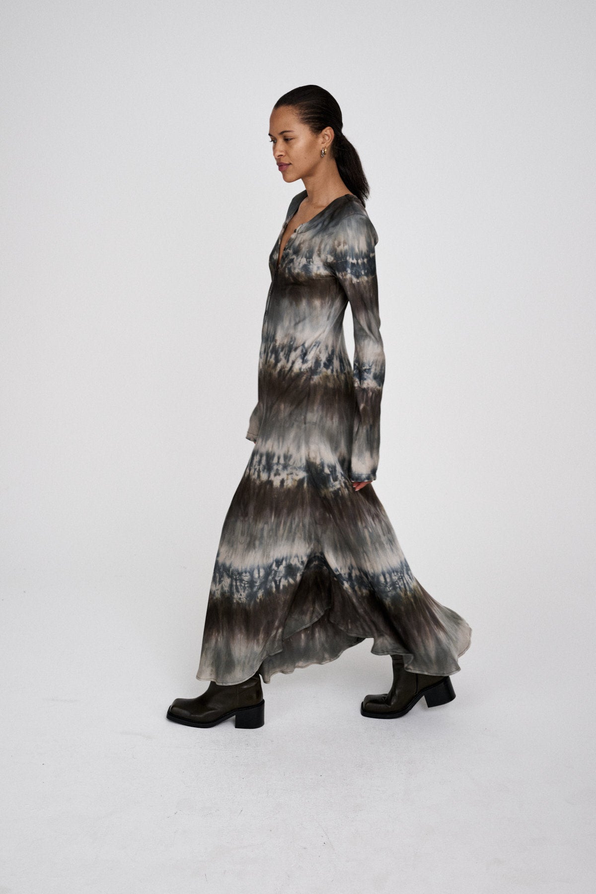 Karin - Arizona long sleeve bias dress I Cement combo 2 - Rabens Saloner