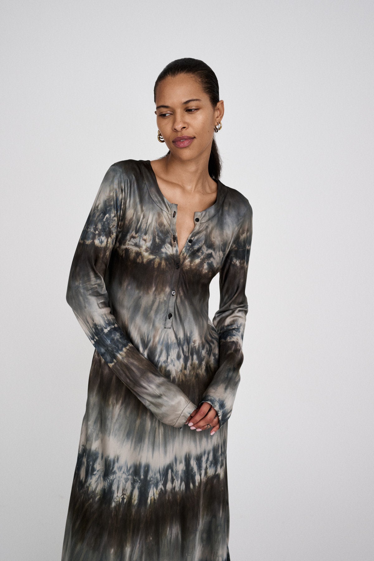 Karin - Arizona long sleeve bias dress I Cement combo 3 - Rabens Saloner