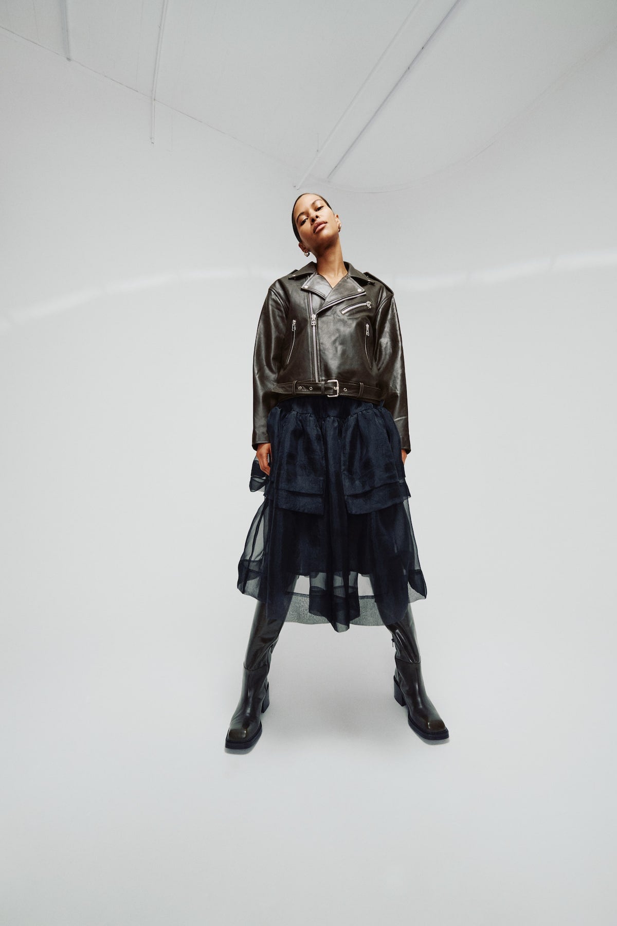 Davine - Leather biker jacket I Coffee 7 - Rabens Saloner