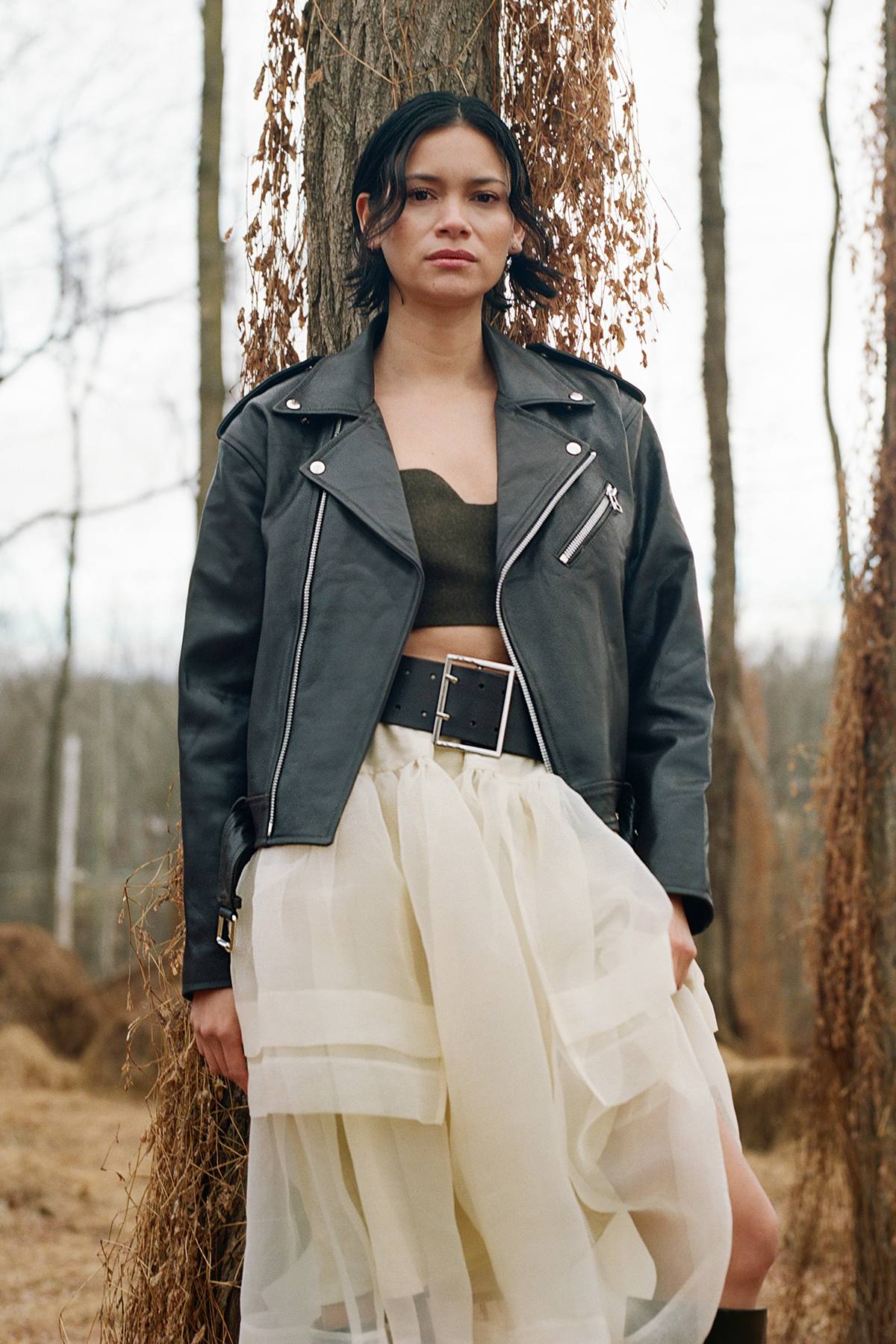 Davine - Leather biker jacket I Coffee 5 - Rabens Saloner