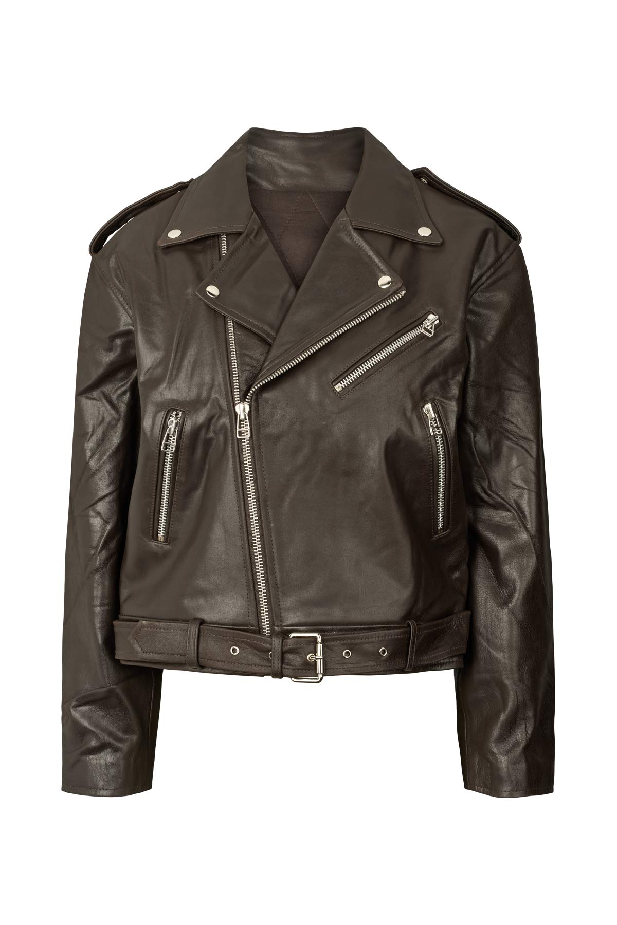 Davine - Leather biker jacket I Coffee Coffee XS 12 - Rabens Saloner