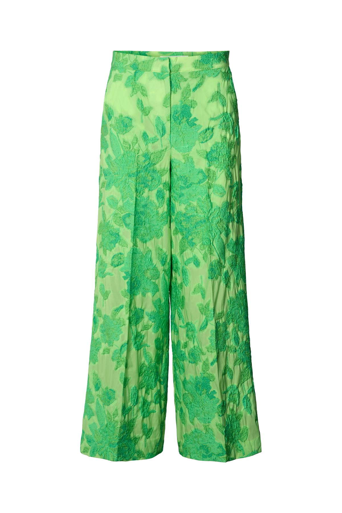 Cass - Clipped jacquard wide leg pants I Viper green Viper green XS 4 - Rabens Saloner