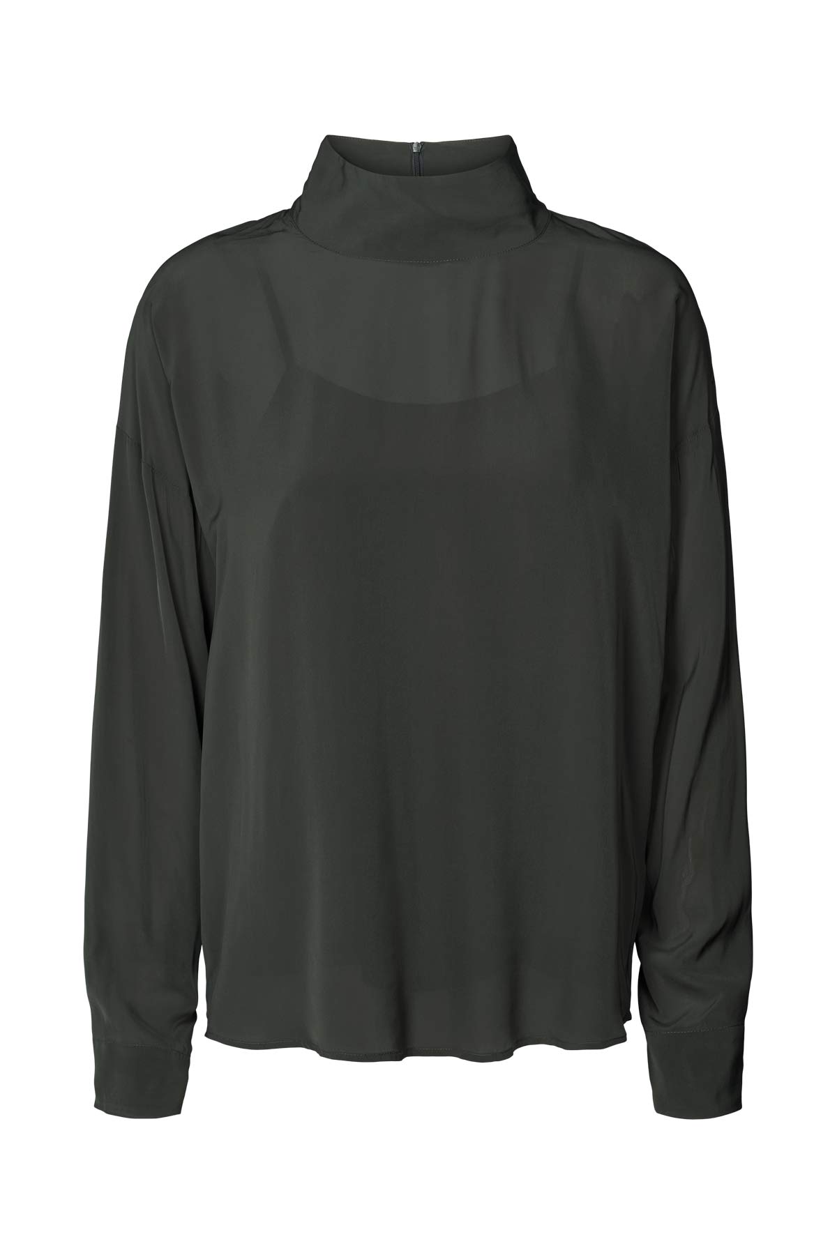 Evia - Matte drape zip sleeve blouse I Pirate black Pirate black XS 1 - Rabens Saloner